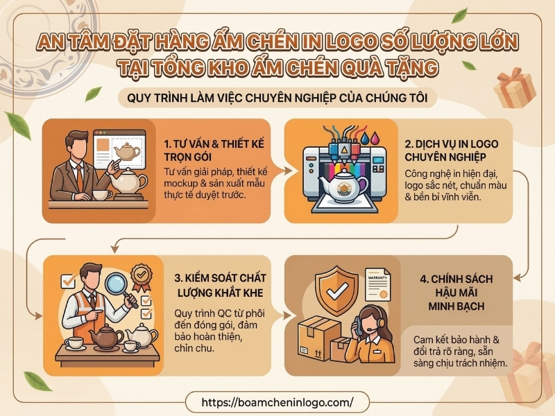 An tâm đặt hàng ấm chén in logo số lượng lớn tại Tổng Kho Ấm Chén Quà Tặng