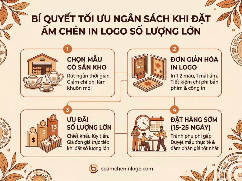 Bí quyết tối ưu ngân sách khi đặt ấm chén in logo số lượng lớn