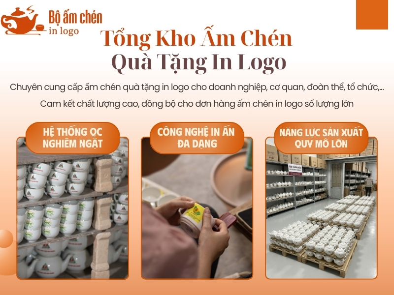 Kho Ấm Chén Quà Tặng cam kết chất lượng cao, đồng bộ cho đơn hàng ấm chén in logo số lượng lớn