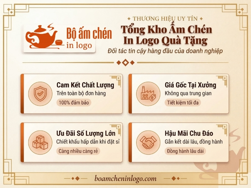 Kho Ấm Chén Quà Tặng chuyên cung cấp bộ ấm chén in logo số lượng lớn cho doanh nghiệp