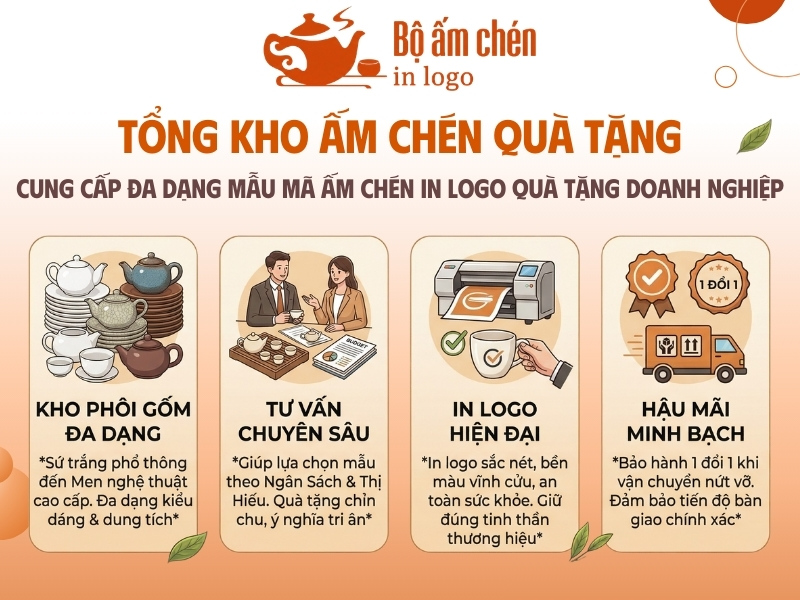 Tổng Kho Ấm Chén Quà Tặng chuyên cung cấp đa dạng mẫu mã ấm chén in logo làm quà tặng doanh nghiệp