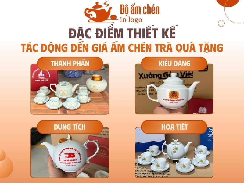 đặc điểm thiết kế tác động đến giá bộ ấm chén in logo quà tặng
