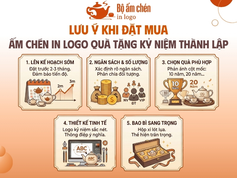 lưu ý khi đặt mua bộ ấm chén in logo làm quà tặng trong dịp kỷ niệm