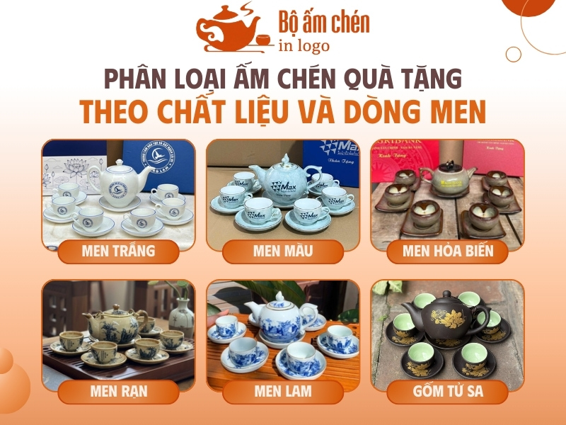 phân loại ấm chén quà tặng theo chất liệu và dòng men