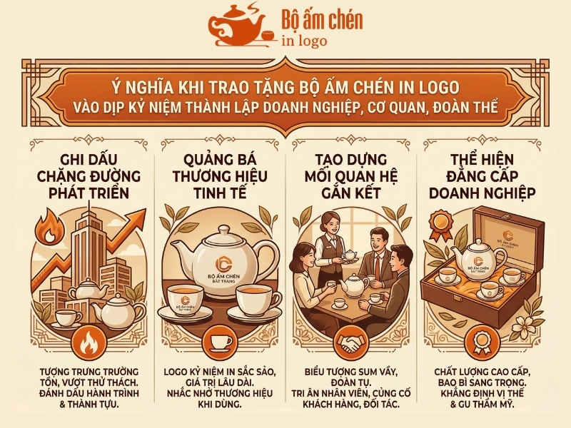 ý nghĩa khi trao tặng bộ ấm chén gốm sứ in logo làm quà tặng vào dịp kỷ niệm